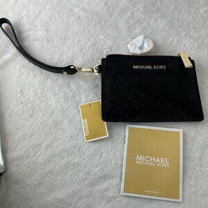 MICHAEL KORS JET SET TRAVEL COIN POUCH ID HOLDER WALLET BLACK LEATHER NWT